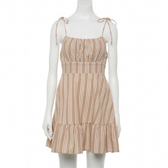 Speechless Dresses & Skirts - Women Striped Shoulder Tie Khaki Dress